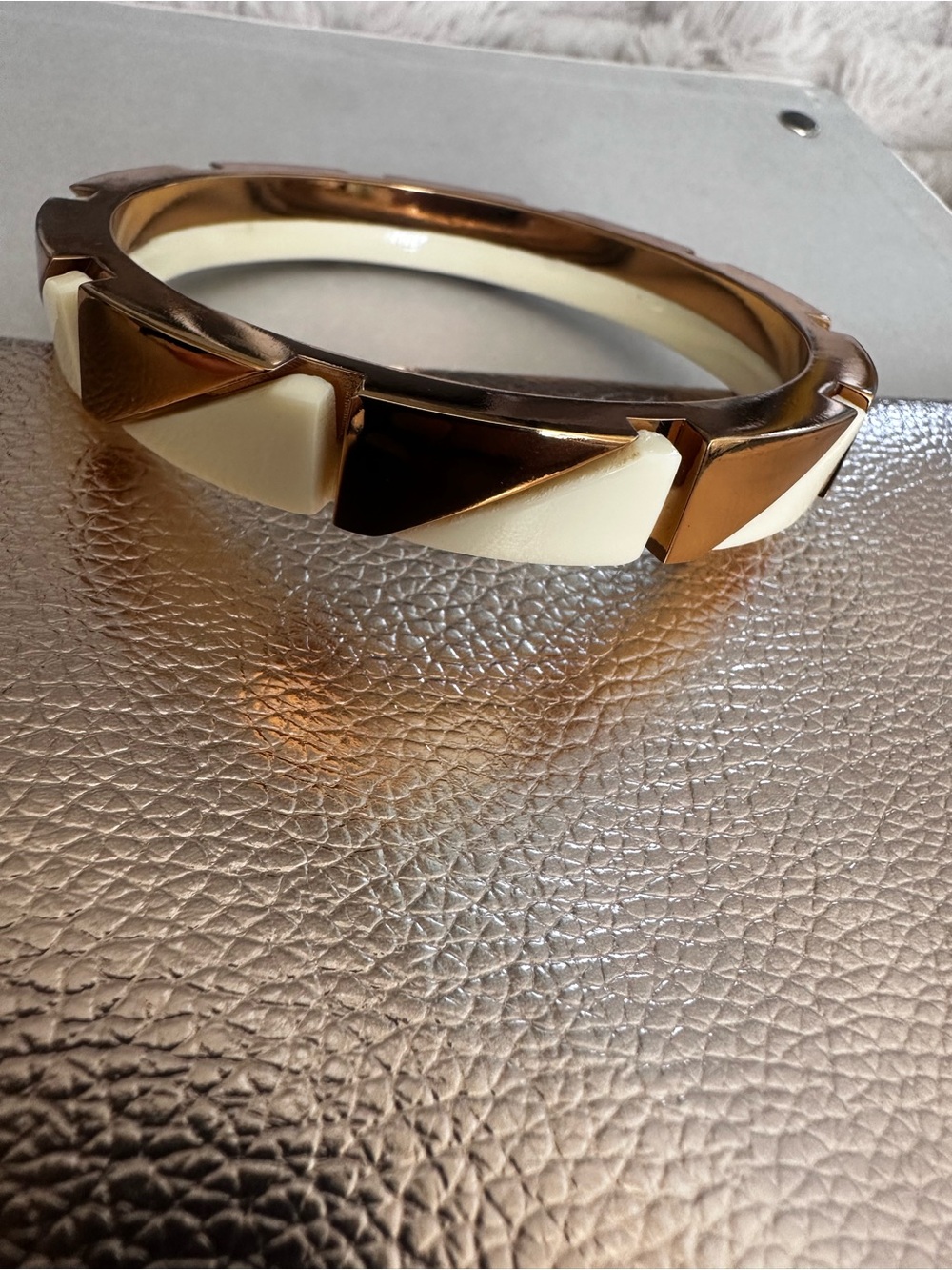 Tory Burch Gold and Cream Geometric Bangle